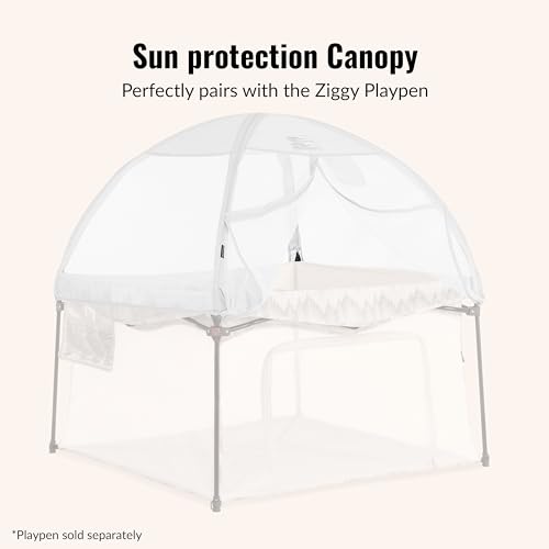 Image of Dream On Me Ziggy Canopy - Dove White, Compatible with Ziggy Square Playpen, UV, Rain & Bug Protection, Foldable & Travel-Friendly