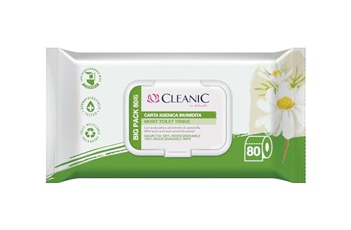 Cleanic - Carta igienica umidificata - Con Estratto di Camomilla - Carta igienica lavabile - Salviette umidificate per la pulizia intima - Delicate per la pelle sensibile - 80 Pezzi