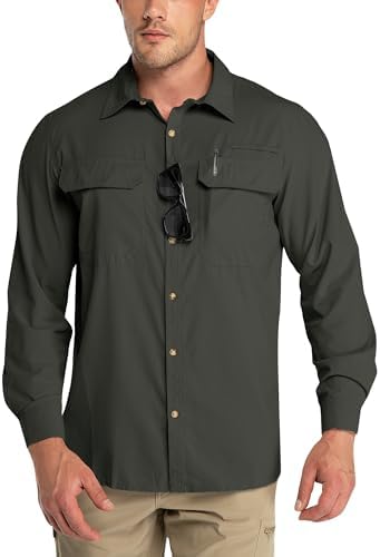 Outdoor Ventures Herren Langarm Outdoorhemd Schnelltrocknendes Sportshemd | Kühlend, 2 Brusttaschen, Leicht, hochkrempelbare Ärmel, Wasserabweisend, Atmungsaktiv, zum Fischen Wande