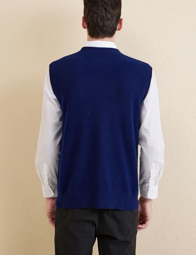 Chanyarn 100% Merinowolle Pullunder für Herren Pullover Ohne Arm V-Ausschnitt Weich Herbst-Winter Warm Strickwesten(Navy Blau,L)