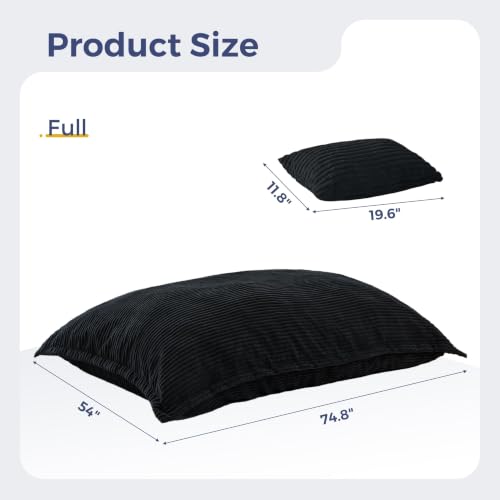 Image of MAXYOYO Giant Bean Bag Chair with Pillow, 3 in 1 Convertible Bean Bag Chair | Removable Floor Cushion Stuffed Floor Lounger for Adults with Washable Cover, Lazy Chair for Living Room, Black, Full