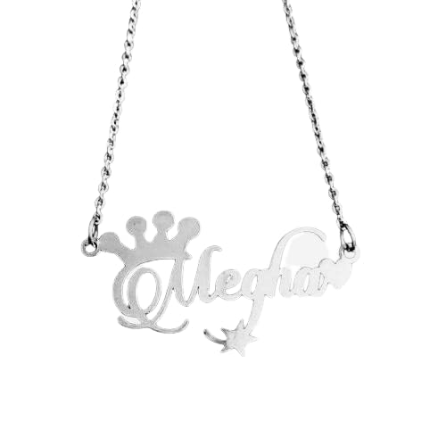 YAM ARTSCustomized/Personalized Single Name Pendant Name Necklace With Crown, Heart, Star/Keychain With Ur Name Or Love One Name With 24K Gold Plating And Lazer Engraved Finish For Unisex Adult