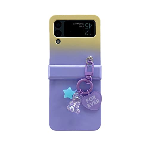 Coque Samsung Galaxy Z Flip 3 rigide jaune et violette antichoc avec pendentif ours