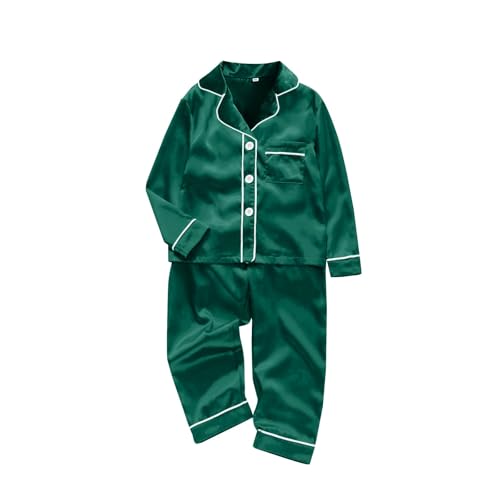 Image of Eoailr 2025 Family Satin Christmas 𝐏a𝐣amas Sets Solid Silk Xmas 𝐏𝐣s Matching Sets Soft (Baby-Green, 0-3 Months)