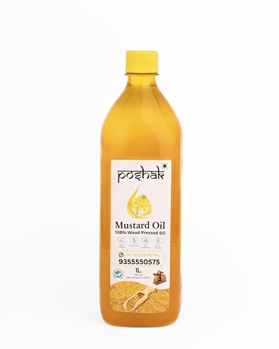 Image of Poshak Cold Pressed Mustard Oil 1L | Wood Pressed | Kachi Ghani /Kolhu /Chekku | Unrefined & Chemical-Free | Pure & Natural Healthy Mustard Cooking Oil | Ideal for All Types of Cooking (Yellow Mustard)
