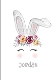  Jordan: Watercolor Cute Easter Bunny Ears with Flowers Crown Notebook Journal for Girls and Women, Personalized Jordan Diary, 6x9 120 pages Notebook ... Personalised Notebook for Women Girls