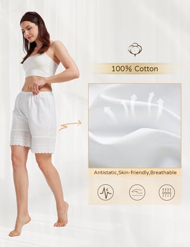 Women Cotton Pettipants for Under Dress Lace Embroidery Victorian Pajama Pants Elastic Waistline Ivory Beige2