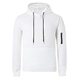 Maiyifu-GJ Men's Plaid Jacquard Pullover Hoodies Long Sleeve Gym Hooded Sweatshirts Casual Drawstring Hoodie with Pocket (White,Large)