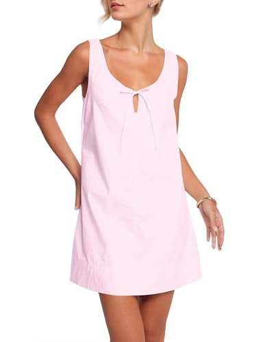 Image of OLAPTA Women Sleeveless Summer Mini Tank Dress Tie Up Loose Fit Sundress Scoop Neck Casual Trendy Short Dresses with Pockets
