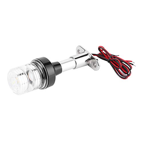 Tbest Feu de Signalisation LED pour Bateau, Lampe de Navigation à 360 Degrés, Poupe D'ancre Ronde pour Navires de Moins de 39 Pieds, Acier Inoxydable, Aluminium, Lentille PC Blanche (6 Pouces)