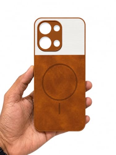Image of Bintage Mac Safe Design Hard Slim Back Case | Soft Border Camera Protect | Dual PU Leather Finish Back Cover Compatible for Vivo Y21 5G / Vivo Y11 5G - White & Brown