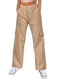 ANRABESS Women's Cargo Pants High Waisted Stretchy Baggy Trousers Multiple Pockets Trendy Relaxed Fit Cargos Y2K Streetwear for Teen Girls 1017kaqi-L Khaki