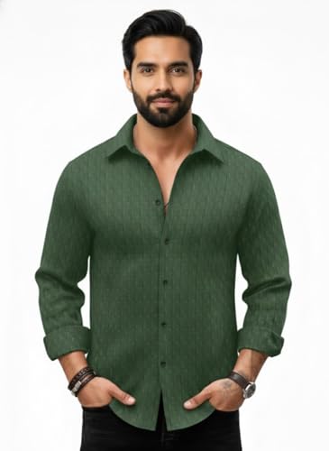Image of Amazon Brand - INKAST Men's Regular Fit Button Down Dress Shirts Textured Long Sleeve Casual Hawaiian Shirt