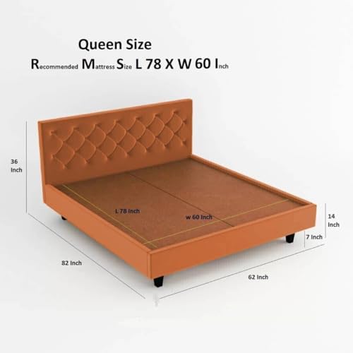 Image of Wooden Modern Upholstered King Size Bed for Bedroom | Wooden Double Bed Without Storage | Platform Cot Upholstered Bed with Upholstery Fabric | Engineered Wood | 6.5 x 6 Ft | Orange