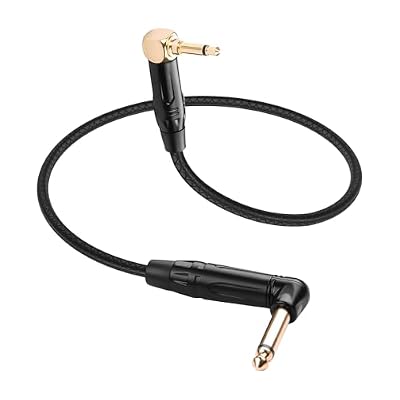 CERRXIAN 3.5mm TS Mono Right Angle Male to 6.35mm TS Mono Right Angle Male Audio Cable,0.3M/1FT Leather Textured Cord, Short TS Mono Patch Cable for Electric Guitar, Mixer, Amplifier, Speaker