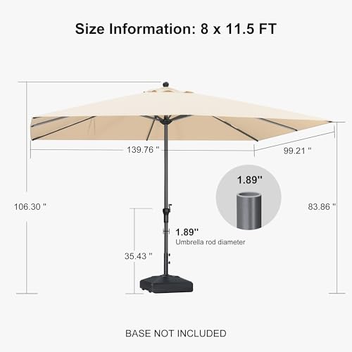 Image of PURPLE LEAF Outdoor Market Umbrella 11.5' x 8' Rectangle Beige 8 Metal Ribs