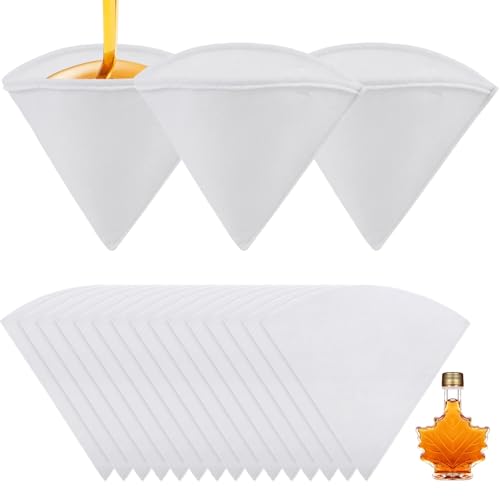 18 PCS Maple Syrup Filters Set, 3 Pcs Heavy Duty Boiling Filters & 15 Pcs Thin Non-Woven Fabric Pre Filter, Deep Cone-Shaped Strainers for Syrup, Oil, Coffee, Home or Commercial Use (1 Qt)