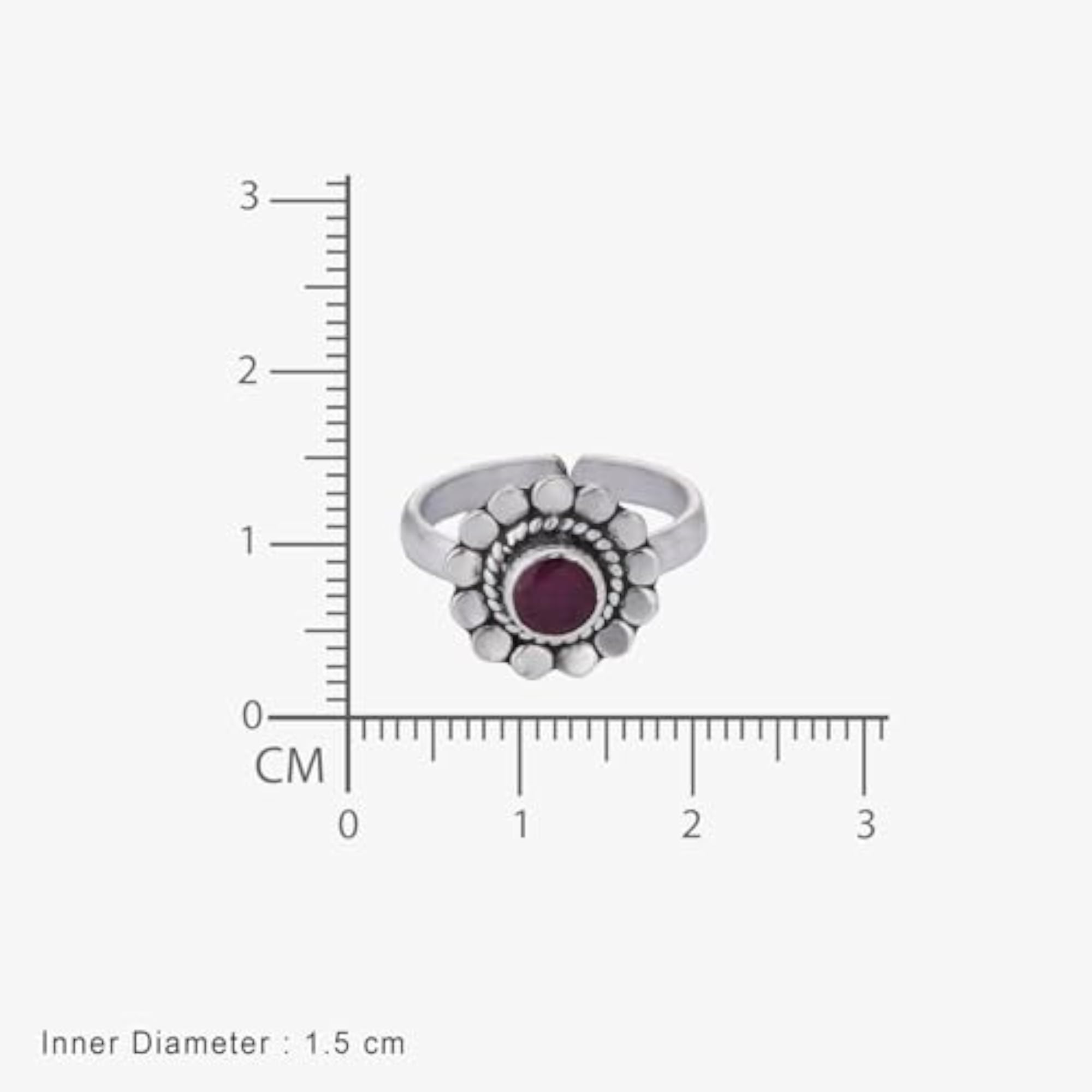 925 Oxidised Silver Ruby Heritage Petal Toe Ring