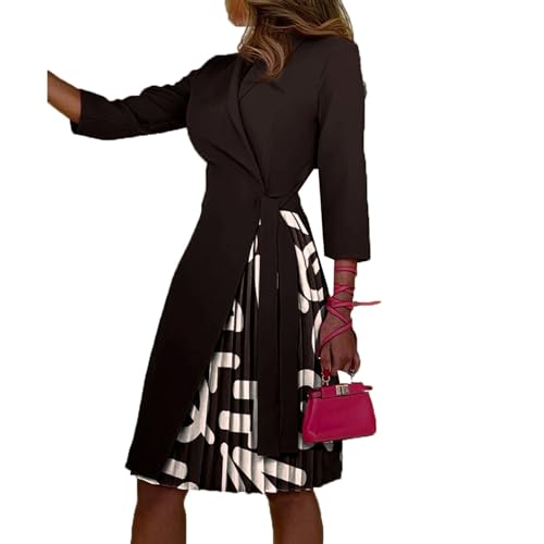 Las Mujeres De OtoñO E Invierno con Cuello En V De Moda Correas De Cintura Plisada Commuter Casual Vestido De Manga Larga Mujer
