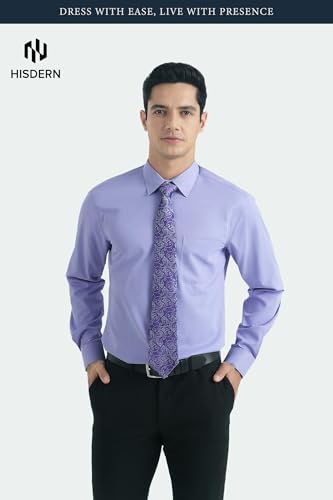 HISDERN Mens Dress Shirt Lavender Long Sleeve Shirt and Tie Set Classic Button Down Formal Business Purple Shirts for Wedding Party - Image 3