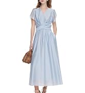 GOELIA Women Twist Front V Neck Maxi Dress Wedding Guest Formal Midi Dress | Tencel Blend V-Neck ...