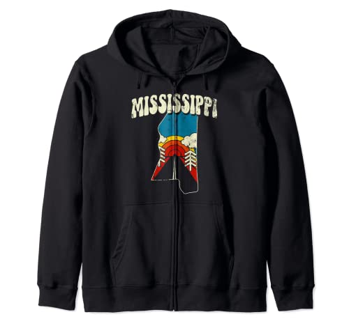 Mississippi Vintage State Rainbow Hippie Retro 70s Mapa Sudadera con Capucha