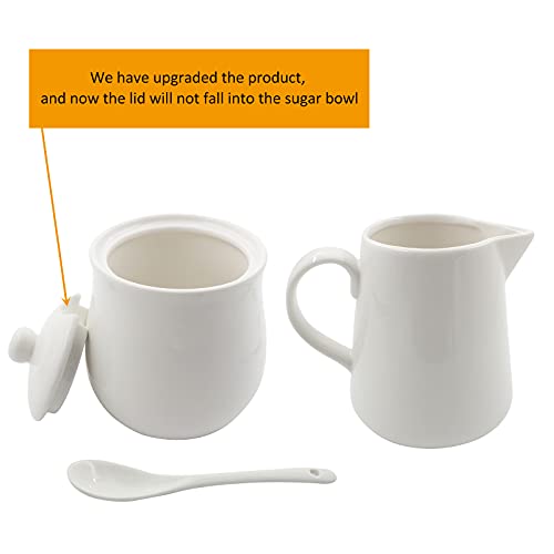 BPFY 11oz Cream Color Ceramic Cream and Sugar Set, Coffee Serving Sets, Sugar Bowl with Lid and Spoon, Cream Pitcher, Cream Jug Sugar Jar - Thumbnail 2