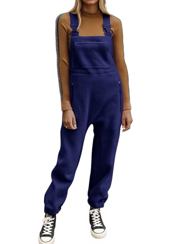 Ebifin Womens Fleece Warm Overalls Winter Loose Casual Jumpsuits with Pockets