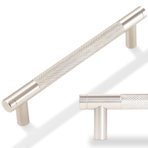 POVEFONK 10 Pack 5 inch(128mm) Brushed Satin Nickel Kitchen Cabinet Handles Knurled Cabinet Pulls Drawer Pulls Kitchen Hardware