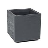 Pflanzkübel mit Rollen 40 cm, 36L – Blumentopf aus Kunststoff in Holzoptik – Übertopf mit Wasserablauf – Modern für Innen & Außen - Wetterfest & Pflegeleicht, Antrazit