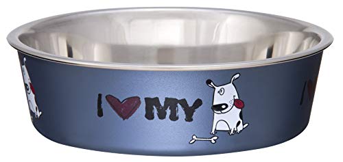 Loving Pets Bella Bowl Designer & Expressions Dog Bowl, Small, I Love My Dog, Steel Blue