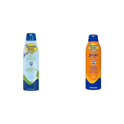 Banana Boat Ultra Defense & Sport Ultra Clear Sunscreen Sprays SPF 100, 6oz | Sunscreen Bundle with Vitamins C & E, Aloe, Water Resistant