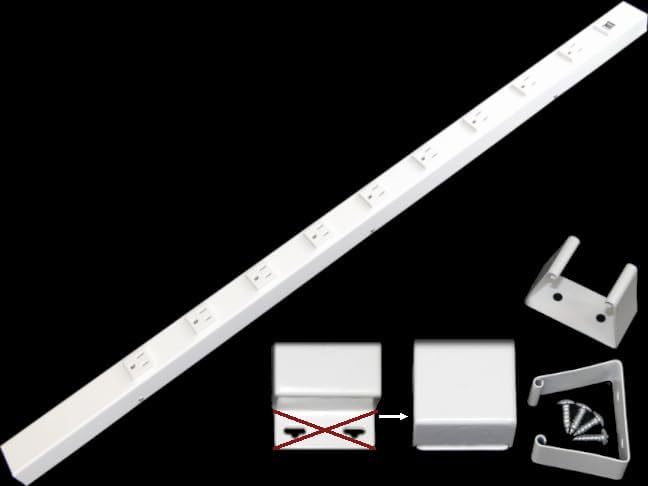 36” Hardwired Power Strip (NO Power Cord), 9 Vertical Outlets (NOT Tamper Resistant), NO Ears (Without mounting tabs), 15A (NOT a 20 Amp Unit), USB, White