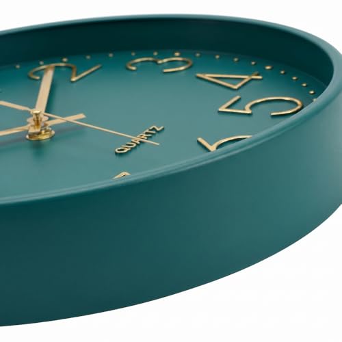 Image of STAR WORK Premium Wall Clock 10 inch Inch Silent Non-Ticking Quartz Movement | Easy to Read 3D Numbers | Modern Analog Clock for Home Decor, Living Room, Bedroom, Office (Green Gold, 10-Inch (25Cm)