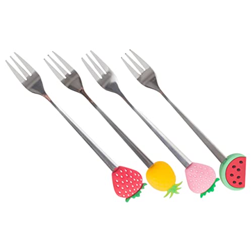 BEBEMOKO Tenedor De Frutas De Acero Inoxidable Juego De Con Diseño De Tres Puntas Para Snacks y Postres Utensilio De Cocina Colorido y Moderno