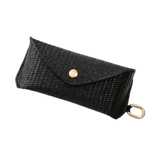 Image of kytasryl PU Straw Weave Glasses Case with Hook, Sunglasses Pouch