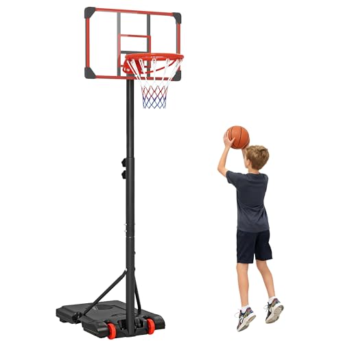 SPORTNOW Canasta de Baloncesto Exterior, Altura Ajustable 178-208 cm, Canasta de Baloncesto Portátil con Tablero Irrompible, Ruedas y Base Rellenable con Ranura, para Adolescentes y Adultos, Rojo