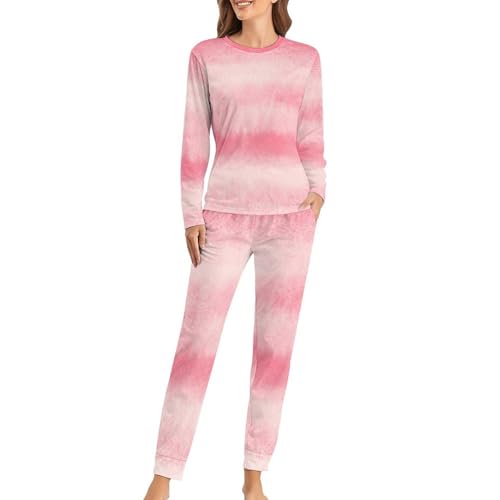 Pyjama femme aquarelle rose ensemble nuit t-shirt manches longues pantalon