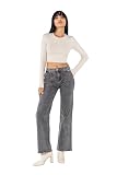 Nina Carter P123 damskie dżinsy Bootcut z wysokim stanem, spodnie ze stretchu, spodnie dżinsowe, z efektem uderzania, Szary (P123-17), L