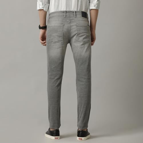Image of Cavallo by Linen Club Men's Blended Linen Grey Solid Skinny Fit Jeans