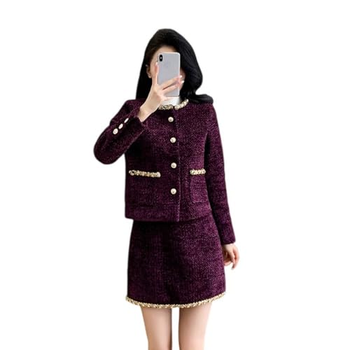 Chaqueta de tweed y falda de manga larga para oficina y eventos sofisticados
