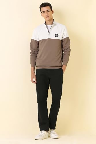 Image of Allen Solly Men's Cotton Blend Casual Sweatshirt with Half Zip and Straight Pocket