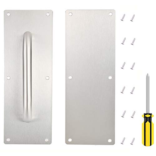 Abgream 304 Stainless Steel Door Handle - 1 Set Pull And Push Plate Door Handle With Screws And Screwdriver Suitable For Wooden Or Composite Door (11.8’’ X 3.8’’) #TOP11