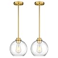 Audickic 2 Pack Pendant Lights Kitchen Island, 8" Gold Pendant Light Fixtures with Globe Clear Glass Shade, Modern Brass Kitchen Island Lighting for Bathroom, AD-22280-2PL-GD