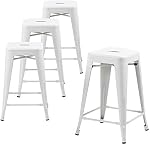 Duramex (TM) Set of 4 White 24 Inch Counter Height Metal Bar Stools, Indoor Outdoor, Stackable