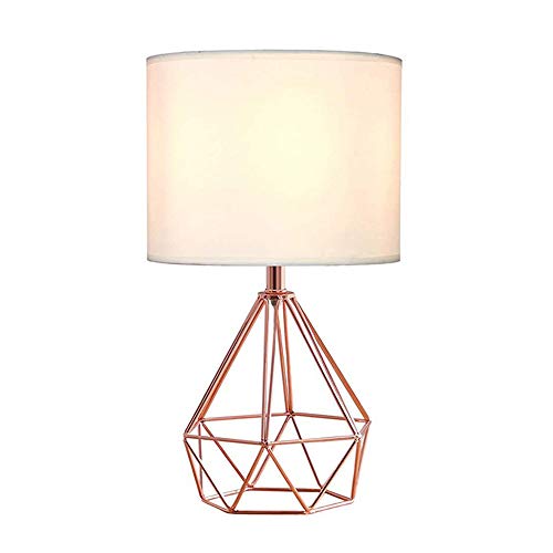 Wankd - Mini lámpara de mesa vintage, lámpara de mesa DIY, moderna, estilo de cesta, creativa, para dormitorio, lámpara de mesita de noche, oficina, color blanco y negro, Oro Rosa, 23 * 23 * 40cm