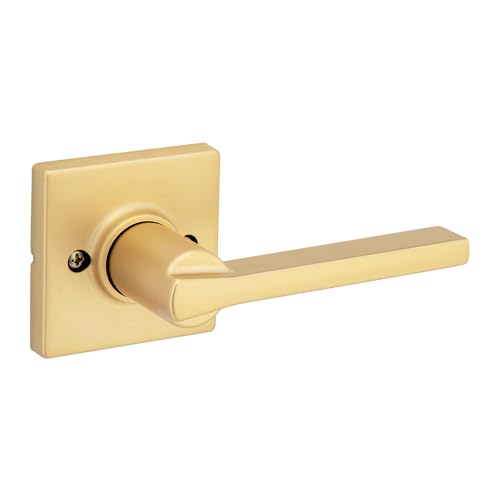 Image of Kwikset Casey Dummy Door Handle, Single Sided Lever for Closets, French Double Doors, and Pantry, Satin Brass Non-Turning Reversible Interior Push /Pull Lever, with Microban Protection