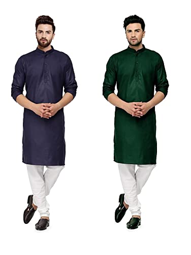 Image of weltpocket Men's Cotton Blend Straight Kurtas (Combo Pack of 2)