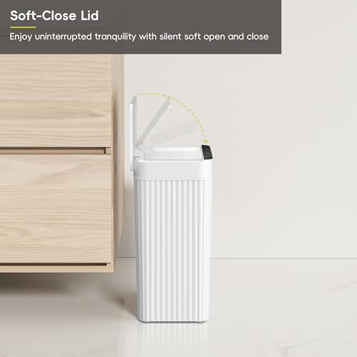 Image of EKO Brio 10L /2.6 Gallon Motion Sensor Trash Can, Automatic Touchless Bathroom Garbage Bin, Waterproof Smart Trash Can for Kitchen, Bedroom, and Office, White