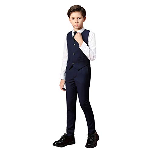 Boys Suits Formal Dresswear Vest Set Toddler Boys Navy Blue Suit for Wedding Ring Bearer Outfit Size 8